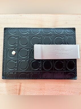 Salvatore Ferragamo Black Embossed Leather Money Clip